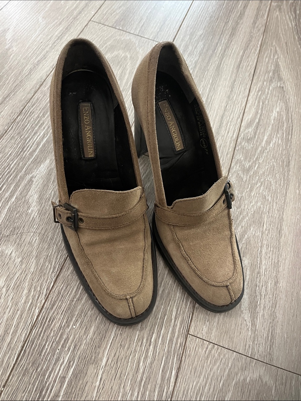 Enzo Angiolini Taupe Suede Loafer Heels